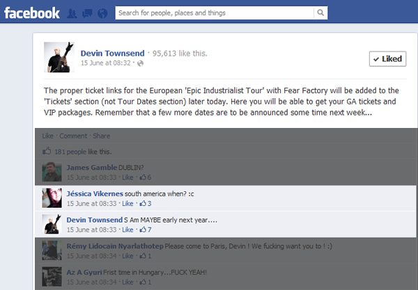 Devin Townsend Facebook