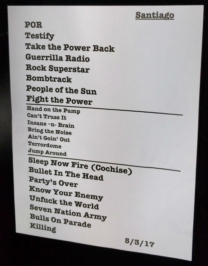 Prophets of Rage Chile 2017 - Setlist OPT
