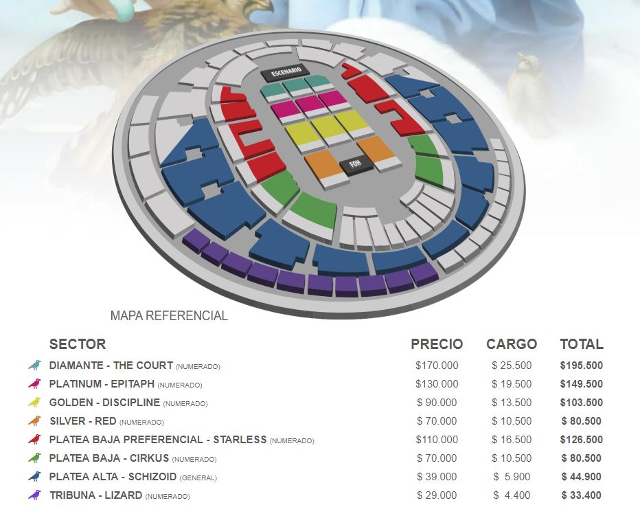King Crimson en Chile (2019 - Mapa y precio de las entradas