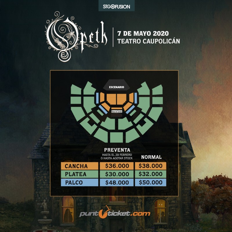 Opeth en Chile (2020) Precios y ubicaciones